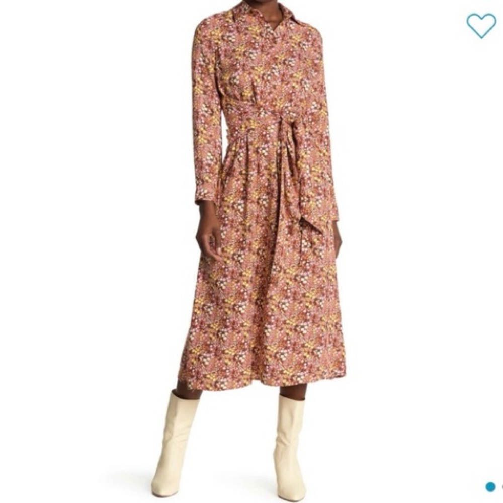 All in Favor Pink Floral Midi Shirt Dress